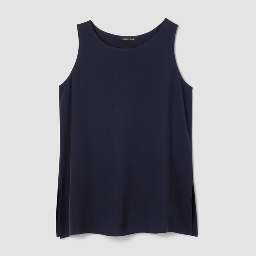 Eileen Fisher 100% Silk Navy Blue Sleeveless Top